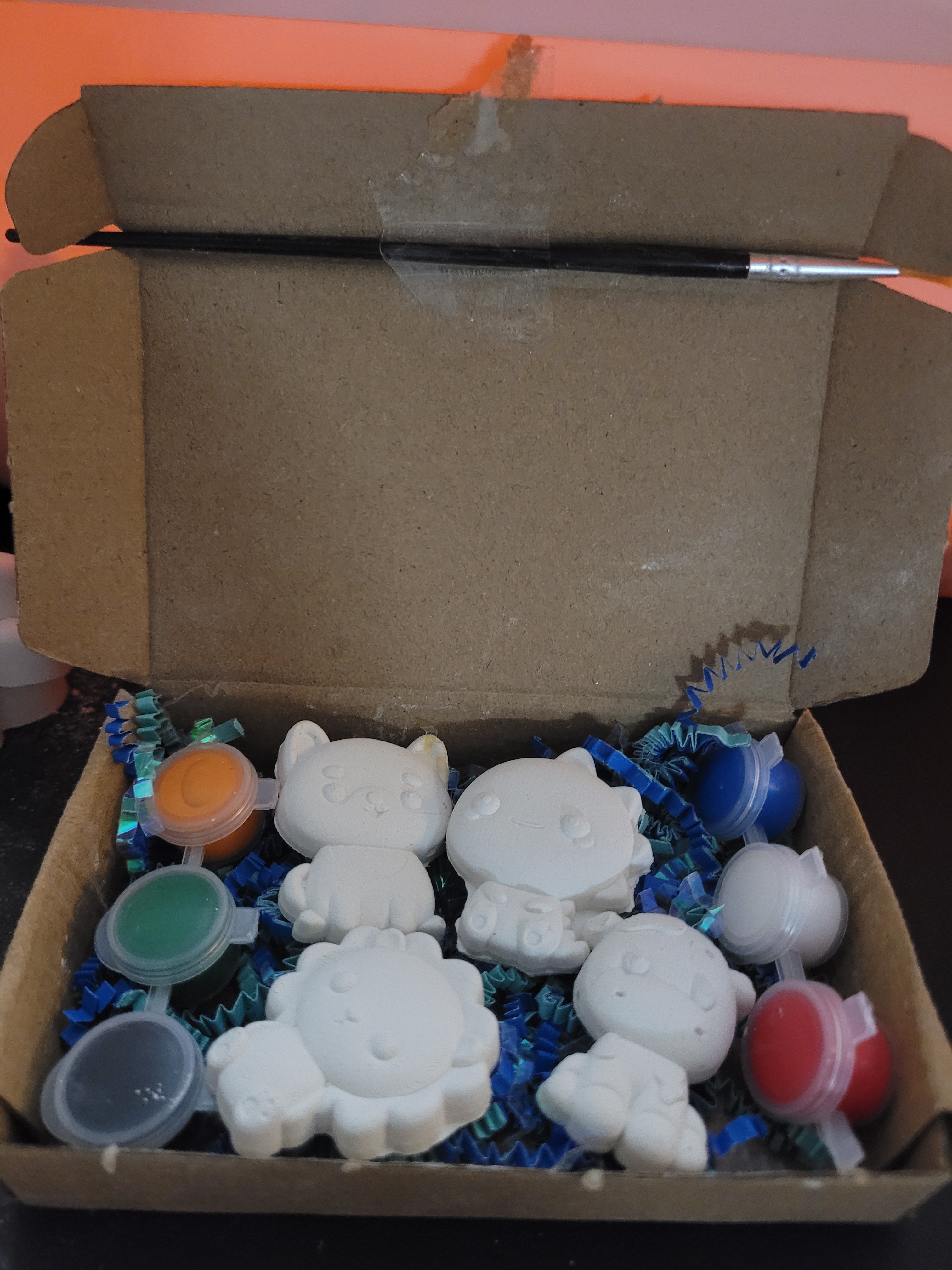 4 cute animal box plaster figurines